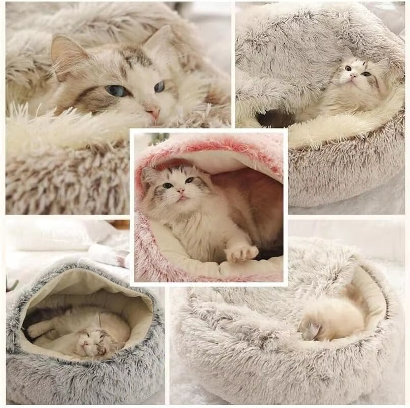 Semi-Closed Plush Cat Dog Bed