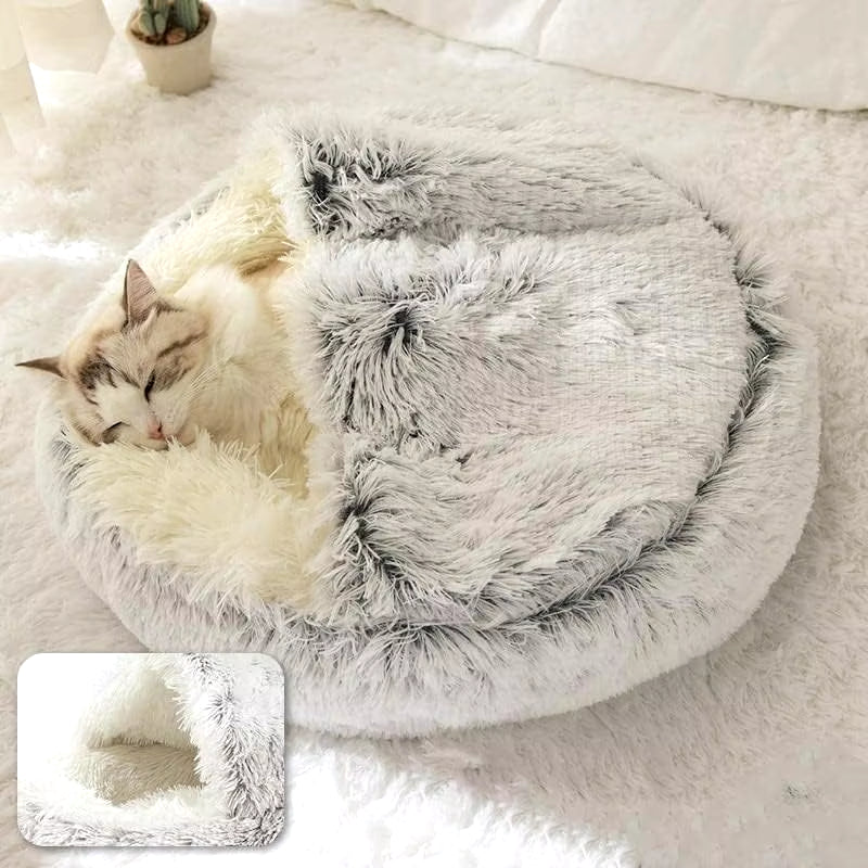 Semi-Closed Plush Cat Dog Bed