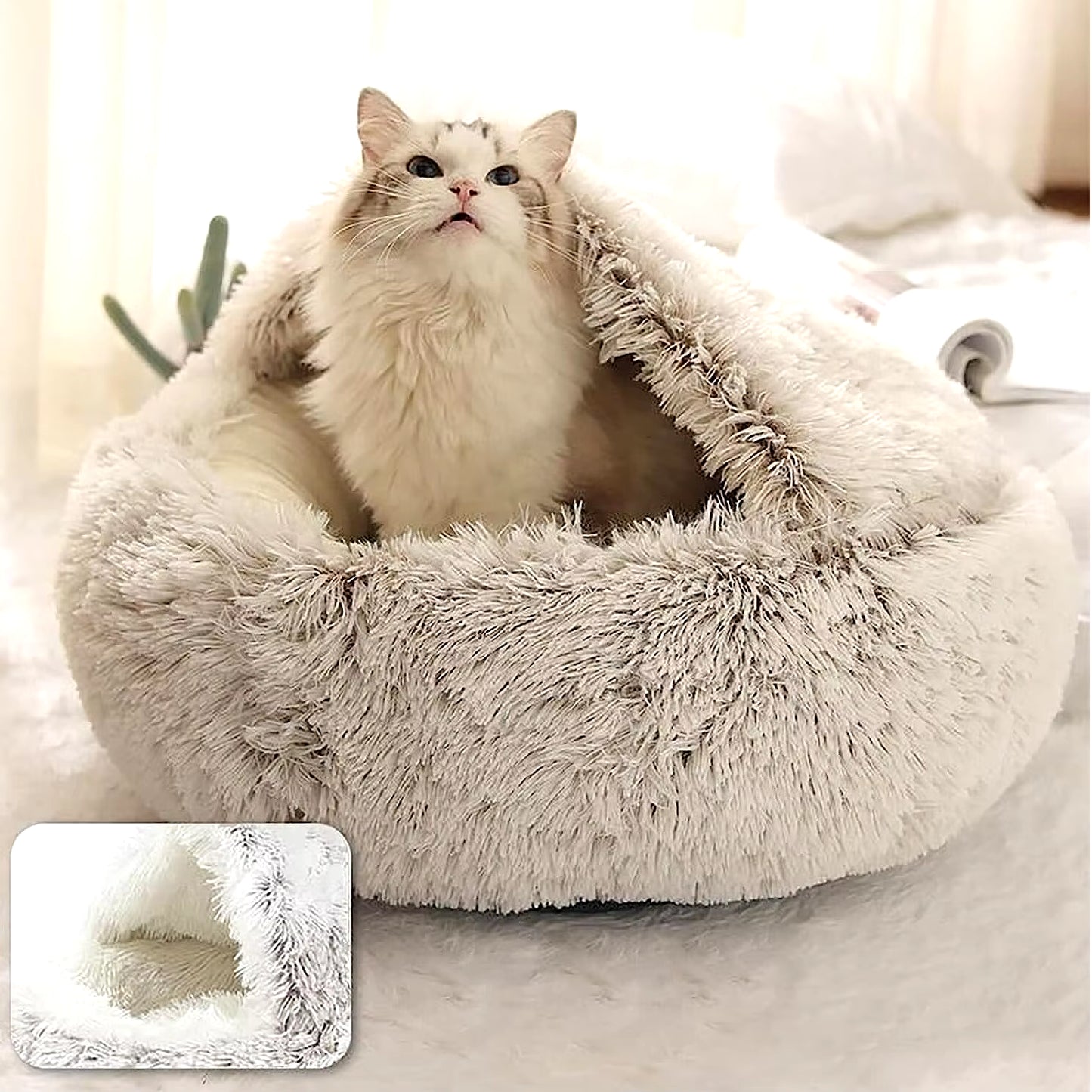 Semi-Closed Plush Cat Dog Bed