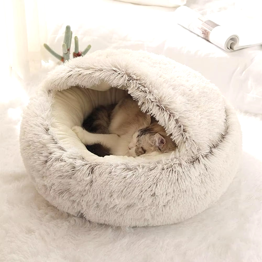 Semi-Closed Plush Cat Dog Bed