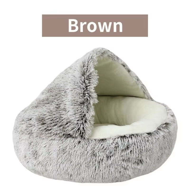 Semi-Closed Plush Cat Dog Bed